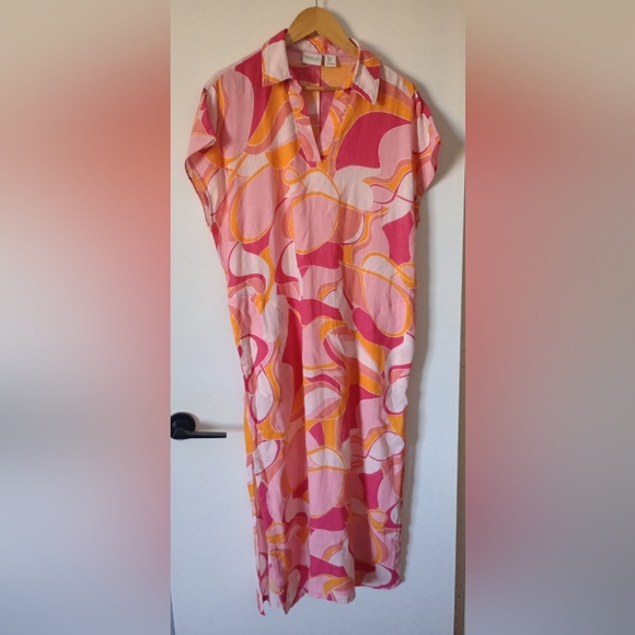Rachel Zoe Dresses & Skirts - Rachel Zoe Pink and Orange Linen Blend Tropical Beach Cruise Maxi Dress Sz Large
